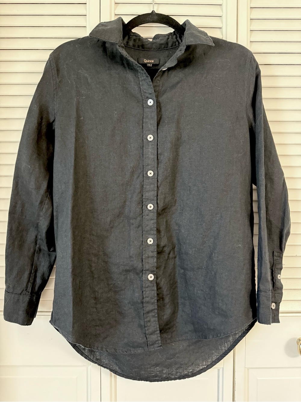 Quince Women's Black 100% Linen Woven Collared Button-Down Shirt Size S
